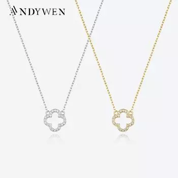 ANDYWEN женский цветок циркон CZ паве кулон длинная цепочка роскошные ювелирные изделия M