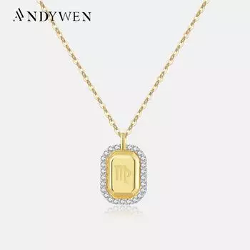 ANDYWEN женское роскошное кулон с 12 знаками зодиака, ожерелье из стерлингового серебра 925 пробы, женская длинная цепочка, роскошные ювелирные изделия M
