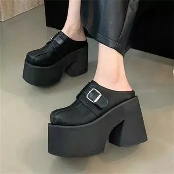 Aneikeh Дизайнерские стильные женские шлепанцы на массивной платформе с круглым носком, модные шлепанцы на высоком каблуке с пряжкой на толстой подошве 34 чёрный