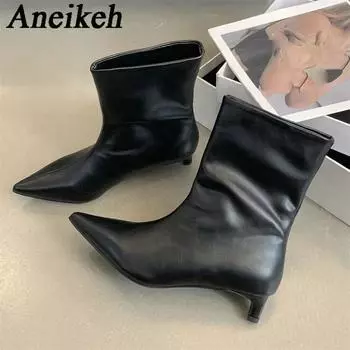 Aneikeh New Fashion Pointed Toe Ankle Boots Women Wedding Party Shoes Winter Autumn Slim Short Ladies Booties Botines Mujer 35