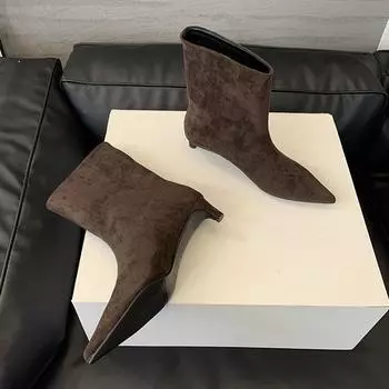 Aneikeh осень-зима остроносые ботильоны женские дизайнерские винтажные тонкие туфли на низком каблуке современные короткие ботинки 35 коричневый