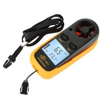 Anemometer Hand-held Digital Display Wind Speed Gauge Meter 0-30m/s Wind Thermometer Pocket Smart Anti-wrestling Measure жёлтый