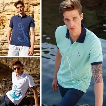 Anemoss Men s Polo Collar T-shirt, Short Sleeve Golf Tennis Tshirt, 100% Cotton, 6 Different Design