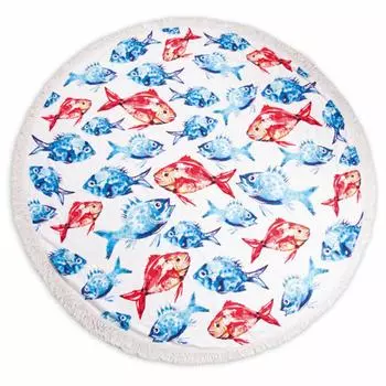 Anemoss Round Beach Towel, Circle Beach Blanket, Cotton, Microfiber, Soft, Water Absorbent, Quick Dry, Medium Thick, Large, Beach Towel,Aquarium Style