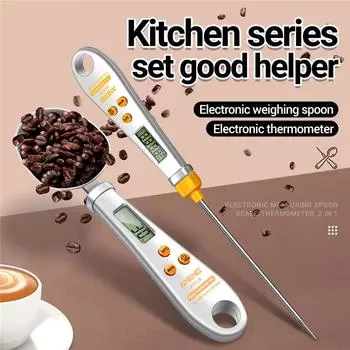 ANENG 2-IN-1 Measuring Spoon Scale + Thermometer Multi-functional LCD Digital Display Measuring Spoon Electronic Kitchen Scale чёрный
