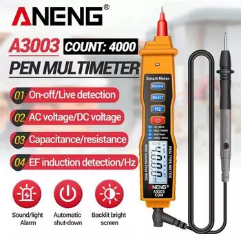 ANENG A3003 Цифровой мультиметр с ручкой, 4000 отсчетов, измерительный прибор с бесконтактным переменным/постоянным током, сопротивление напряжению, емкость, Гц, тестер, инструмент