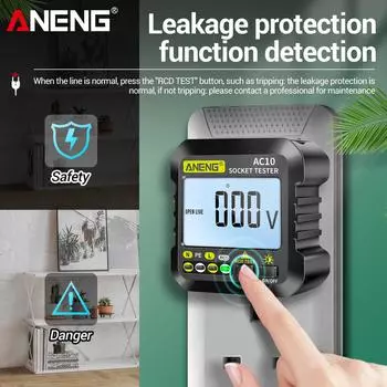 ANENG AC10 цифровой тестер розеток, детектор бытовой вилки, проверка полярности фазы, вольтметр