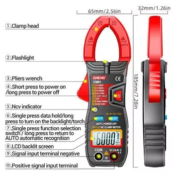 ANENG CM81 Умные клещи переменного тока Мультиметр с зажимами 6000 отсчетов Вольтметр с автоматическим диапазоном 600A Амперметр
