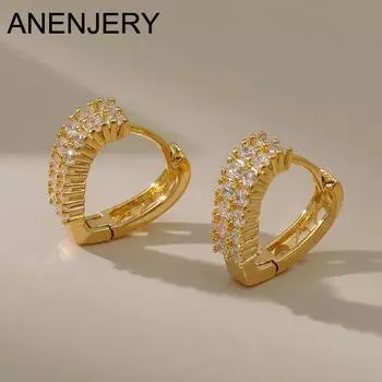 ANENJERY 18-каратное позолоченное кольцо с сердечком для женщин, французские шикарные простые серьги с маленькой пряжкой для ушей, Huggies, ювелирные изделия для вечеринок