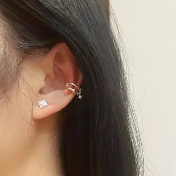 Anenjery 1 шт. Двухслойная серьга-кисточка из циркония со звездой для женщин, простая, высококачественная, персонализированная клипса для ушной косточки белый