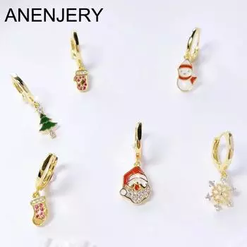 ANENJERY 2023, новые модные рождественские серьги-кольца, рождественская елка, снеговик, Санта-Клаус, милые рождественские серьги, рождественские подарки для женщин