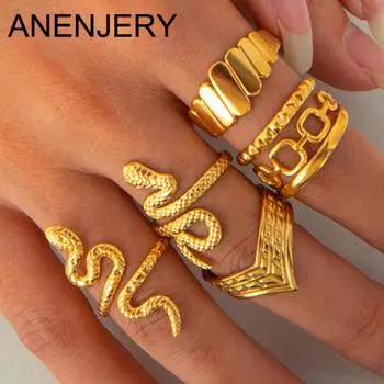 ANENJERY 316L нержавеющая сталь нерегулярная текстура змеиный лист цветок сердце открытое штабелируемое кольцо на костяшку для женщин ювелирные изделия подарок