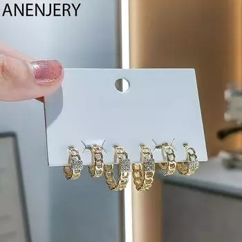 ANENJERY 6 шт./компл. комплект серег-кольцов с цепочкой, модные французские серьги для женщин, ювелирные изделия