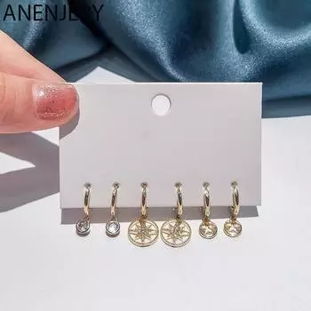 ANENJERY 6 шт./компл. серьги-кольца в форме диска со звездами, комплект из 3 пар, модные серьги в стиле ретро, вечерние украшения золотистый