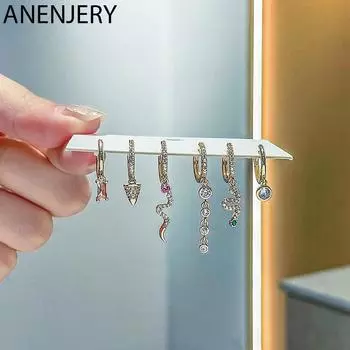 ANENJERY 6 шт./компл., серьги-кольца с кисточкой и конусом в виде змеи, комплект серег-кольца для женщин, индивидуальные ювелирные изделия