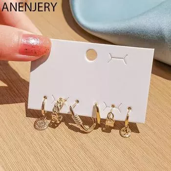 ANENJERY 6 шт./компл. серьги-кольца в форме сердца и глаз в форме звезды, женские простые креативные геометрические серьги золотой