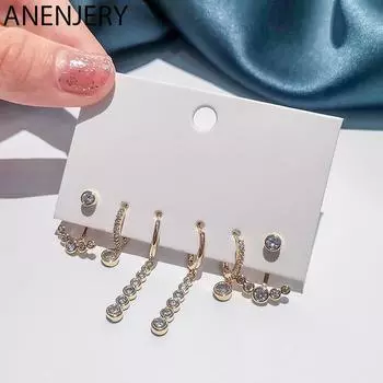 ANENJERY 6 шт./компл. серьги-кольца с каплями воды, комплект блестящих креативных женских коллажей, стильные ювелирные изделия, оптовая продажа золотистый