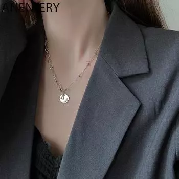 ANENJERY асимметричная цепочка с подвеской в виде монеты, ожерелье для женщин, цепочка на ключицу, колье, вечерние украшения