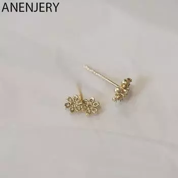 ANENJERY асимметричные серьги-гвоздики с микроцирконом и цветами для женщин, простой мини-нишевый дизайн, корейские аксессуары