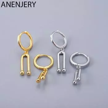 ANENJERY асимметричные U-образные серьги-кольца для женщин, простые изысканные пряжки для ушей, ювелирные изделия, подарки серебряный