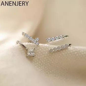 ANENJERY асимметричные зажимы для ушей без пирсинга для женщин, циркониевые зажимы для ушей без пирсинга, украшения