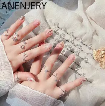 ANENJERY AZ 26 букв начальные кольца блестящий микро циркон регулируемое кольцо для подарков любовнику Z серебряный