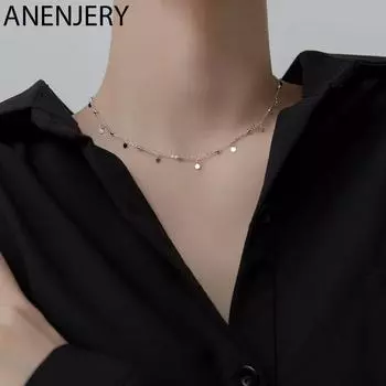 ANENJERY Ball Disc Ключицы Цепочка Ожерелье Женское праздничное ожерелье серебряный