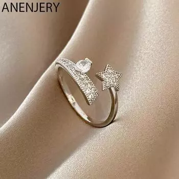 ANENJERY блестящее кольцо из циркония в форме звезды для женщин, новые модные студенческие ювелирные аксессуары, подарок для девочек серебряный
