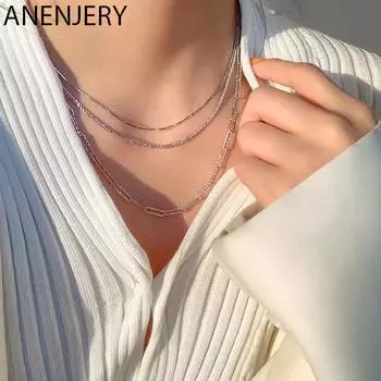 ANENJERY блестящее колье-цепочка для женщин, минималистичный блестящий аксессуар на ключицу, подарок 40cm add 5cm