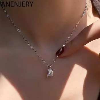 ANENJERY блестящее квадратное ожерелье с цирконием, цепочка на ключицу для женщин, легкие роскошные индивидуальные популярные ювелирные изделия