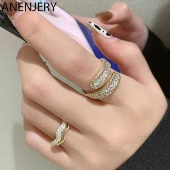 ANENJERY блестящее открытое кольцо с микроцирконом для женщин в стиле хип-хоп, винтажные европейские модные аксессуары Resizable серебряный