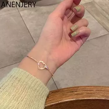 ANENJERY Bling Love Heart кулон тянуть регулируемый браслет-цепочка для женщин изящные ювелирные изделия