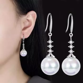 ANENJERY большие симфонические серьги-капли с искусственным жемчугом для женщин, уникальные роскошные серьги-крючки с цирконием, вечерние ювелирные изделия, подвески серебряный