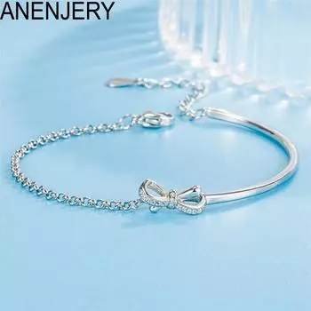 ANENJERY браслет-цепочка с полукругом и мозаикой, инкрустированный цирконом и бантом для женщин и девочек, милые легкие роскошные ручные украшения