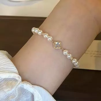 ANENJERY Браслет-цветок из искусственного жемчуга для женщин, высококачественный, легкий, роскошный, милый браслет, ювелирные изделия белый