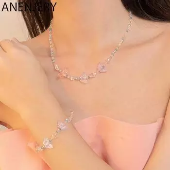 ANENJERY браслет из бисера и бабочки, ожерелье для женщин, новый дизайн, милое женское ожерелье