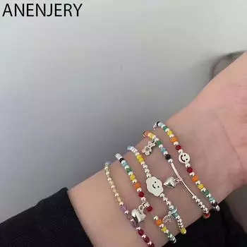 ANENJERY браслет из цветных бусин женский сладкий облако сердце кулон со смайликом корейские украшения ручной работы colorful