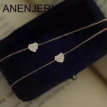 ANENJERY браслет из инкрустированного сердца с цирконием для женщин, простой, милый, модный, роскошный, праздничный, ювелирные изделия оптом золотой