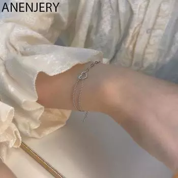 ANENJERY браслет-подвеска в виде сердца для женщин, двухслойный браслет-цепочка, изящные ювелирные изделия, подарки