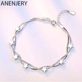 ANENJERY браслет с двойной цепочкой и квадратной коробкой, браслет со звездой, браслет для женщин, пульсира