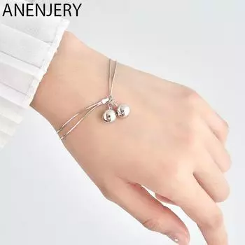 ANENJERY браслет с колокольчиками, простой очаровательный тонкий браслет, женские модные украшения, подарок на день рождения серебряный