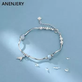 ANENJERY браслет с лунным камнем и хвостом русалки, Ins Niche Design, женский браслет с искусственным жемчугом, аксессуары, оптовая продажа серебряный