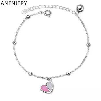 ANENJERY Браслет с сердечком для женщин Розовый браслет с мороженым и сердечком-колокольчиком серебряный