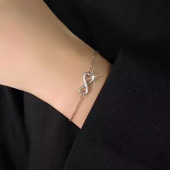 ANENJERY Браслет с символом бесконечности из циркония и сердца в форме цифры 8, женский изысканный универсальный браслет с подвесками, ювелирный подарок белый