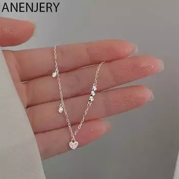 ANENJERY браслет в виде сердца с изящным сердечком, браслет-цепочка с цирконами для женщин и девочек, подарки на день рождения, ювелирные изделия