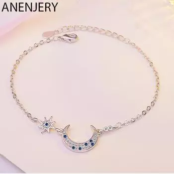 ANENJERY браслеты для женщин Micro CZ Циркон Луна Звезда браслет большой бренд ювелирных изделий Pulseira серебряный