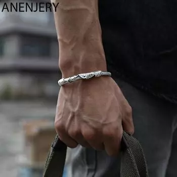 ANENJERY браслеты-манжеты с узором лотоса и браслеты для женщин и мужчин, винтажные тайские серебряные украшения, оптовая продажа серебряный