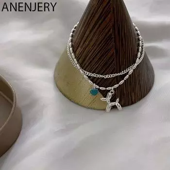 ANENJERY бусины в виде сердца щенка, двухслойный браслет-цепочка, женский милый подарок для подруги, ювелирные изделия