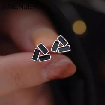 ANENJERY черные геометрические квадратные серьги-гвоздики для женщин, маленькие Fsahion, уникальные повседневные ювелирные аксессуары чёрный