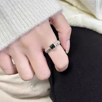 ANENJERY Черный квадратный циркон жареное тесто скрученные плетеные открытые кольца для женщин простая личность мода роскошь высококачественный указательный кольцо ювелирный подарок белый